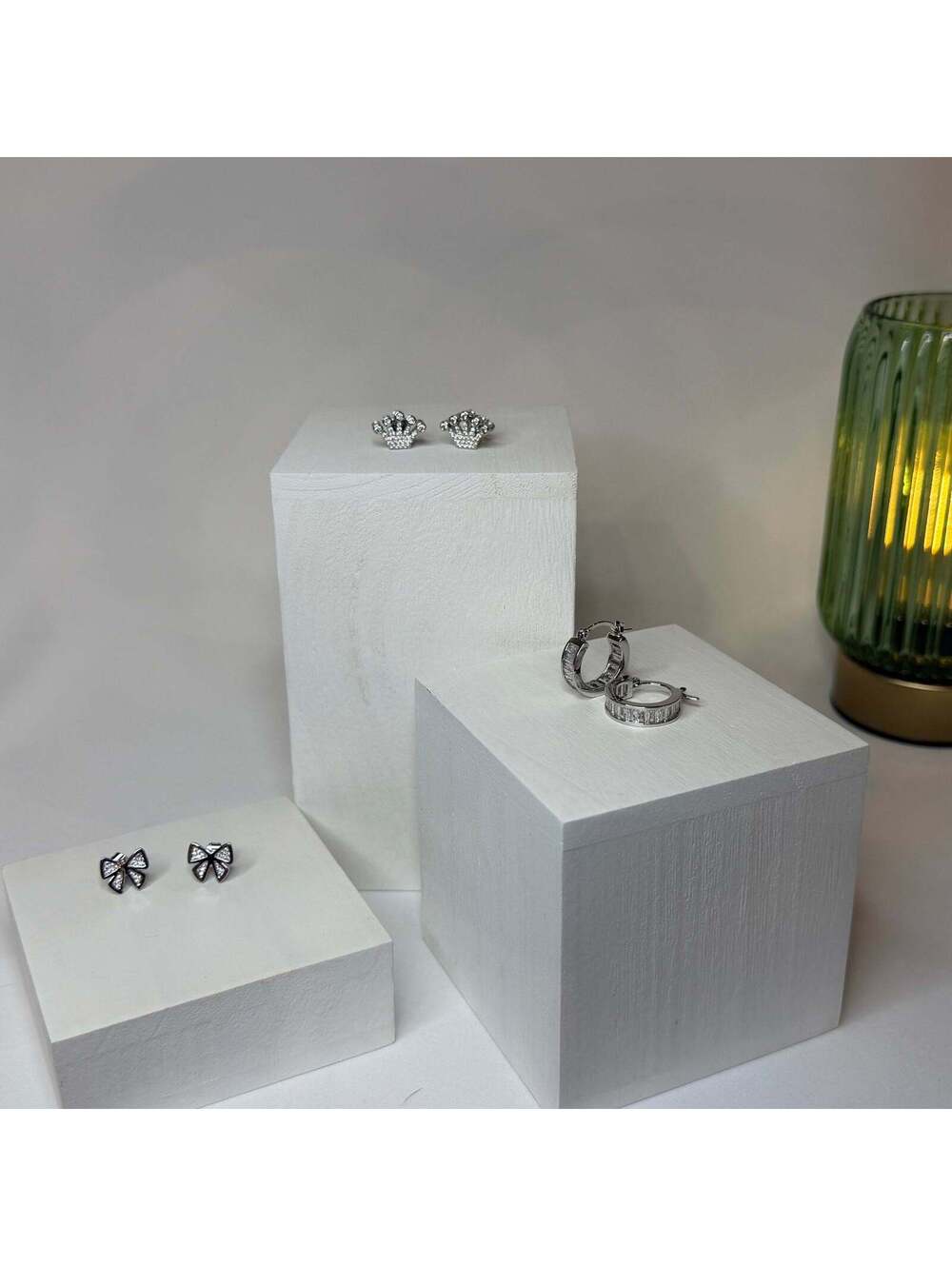 White Gold Plated Crown Stud Earrings 5A Cubic Zirconia